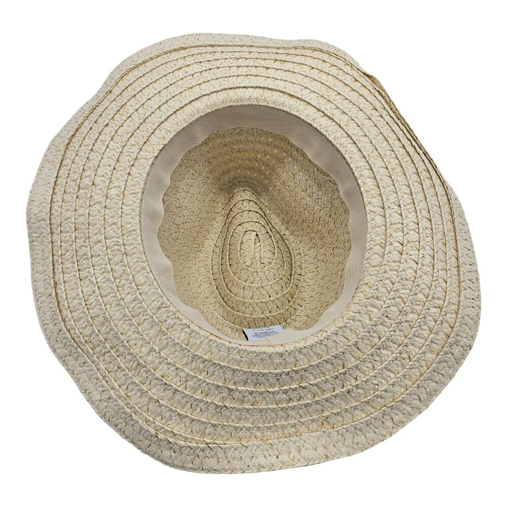 Women's Paper Straw Sun Hat Wide Brim Beach Vacation Floppy Hat with Cowrie - Picture 3 of 5